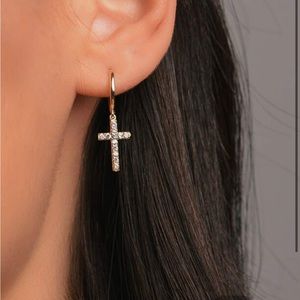 Lightweight silver cross earrings dangle French earwires